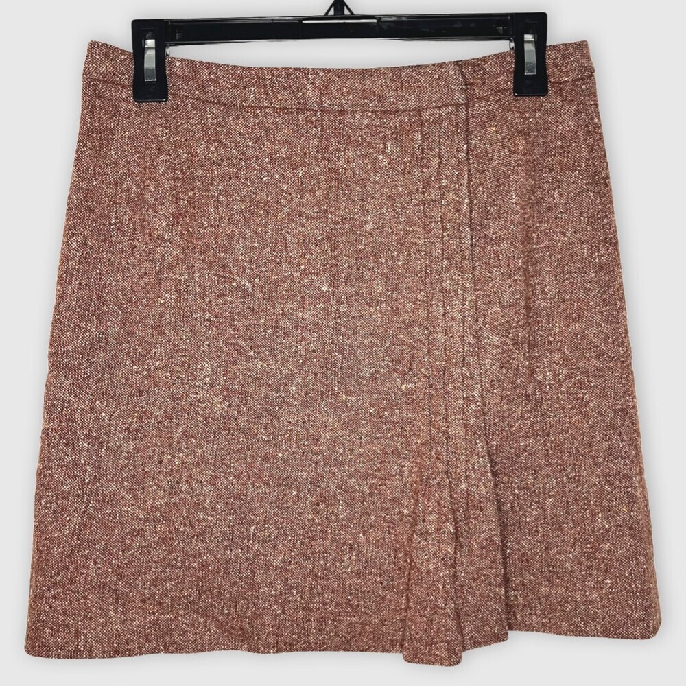 Liquid Womens Skirt 4 Dark Red Wool Silk Tweed Short Lined Wrap Mini Career Prep